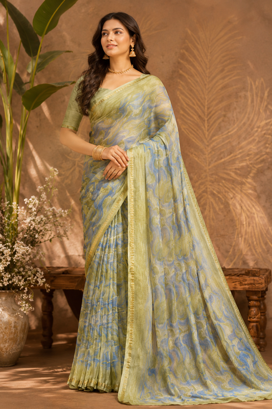 Pastel Mist Printed Linen Saree