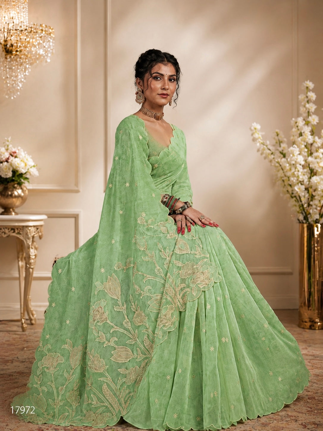 Pastel Bloom Embroidered Saree