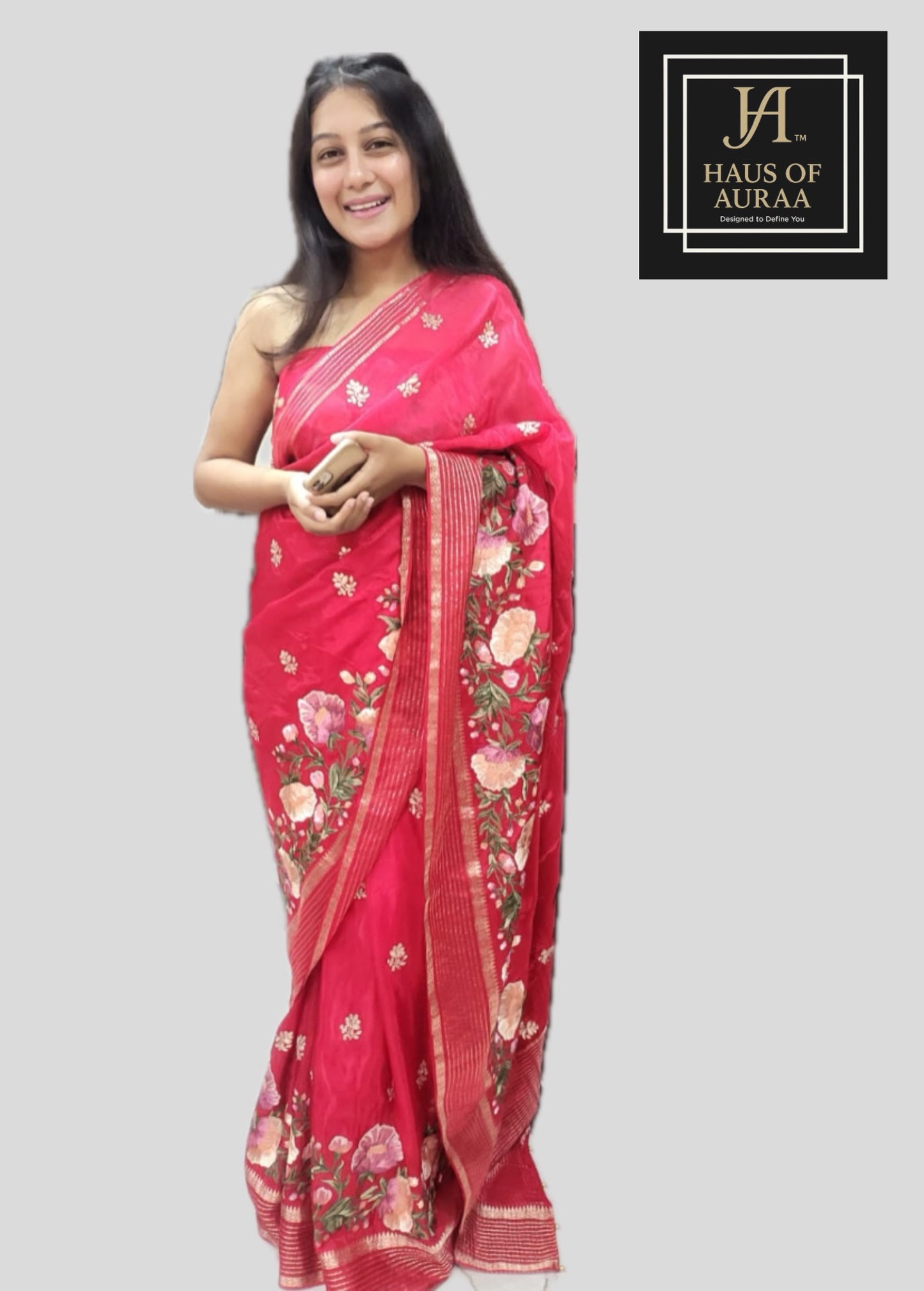 Red Floral Print Saree