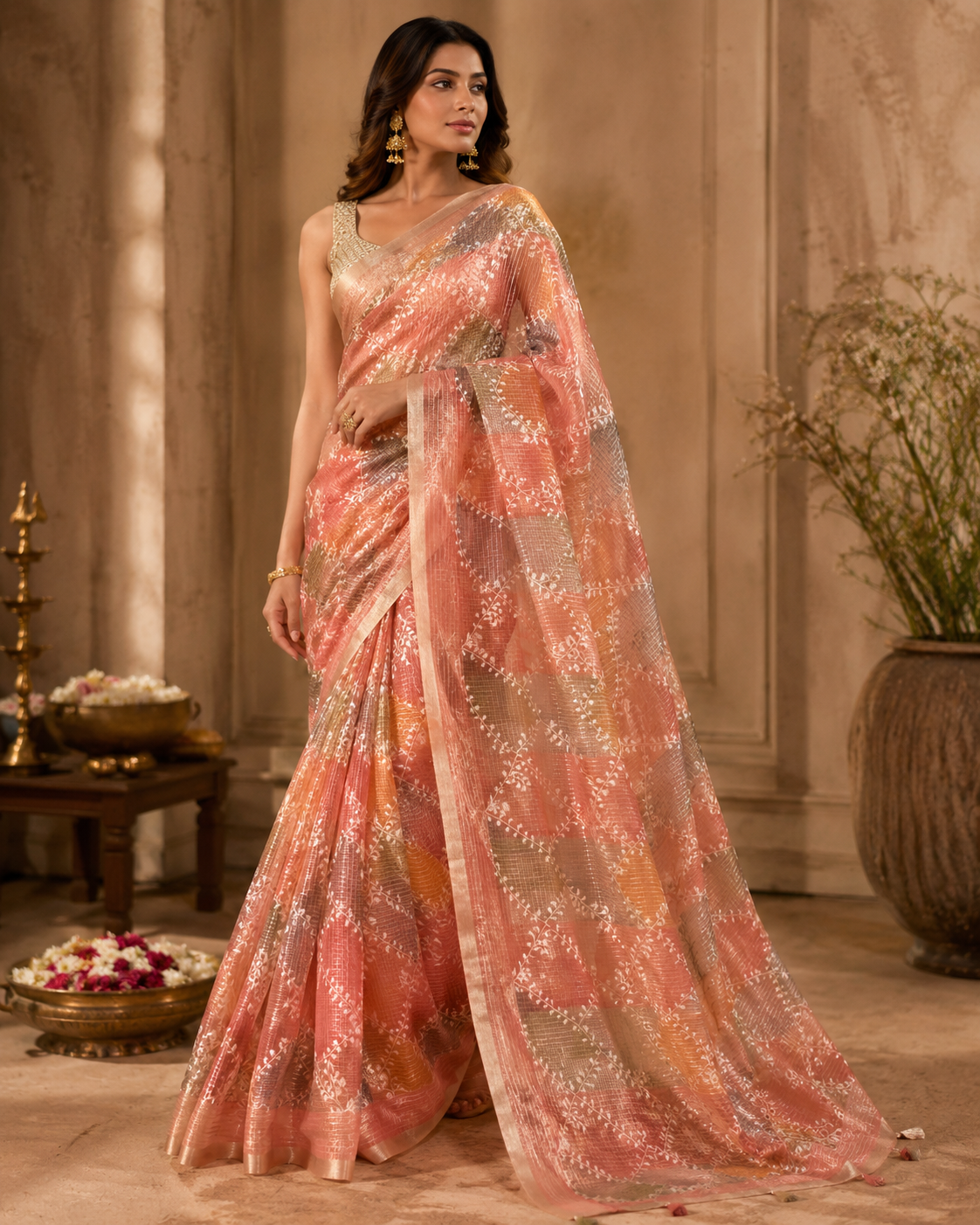 Sunset Mosaic Whisper Saree