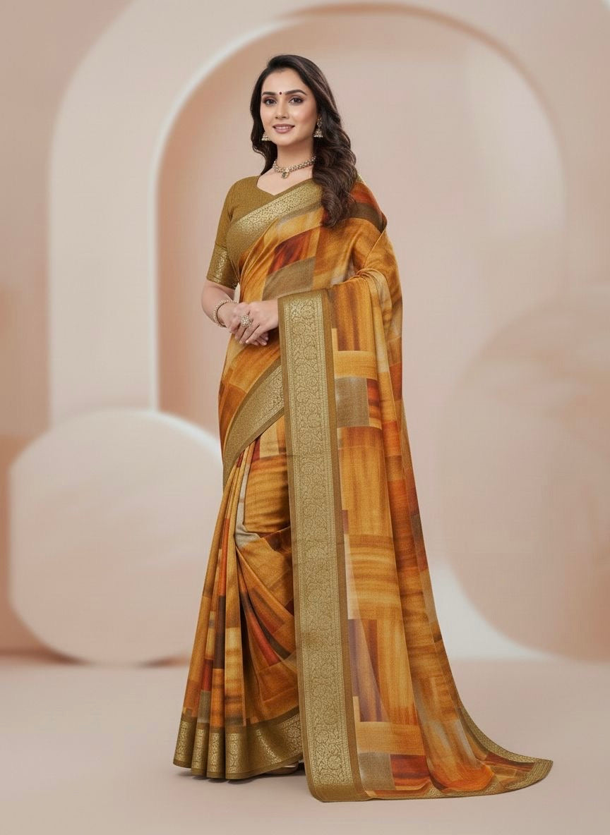 Amber Mosaic Synthetic Saree