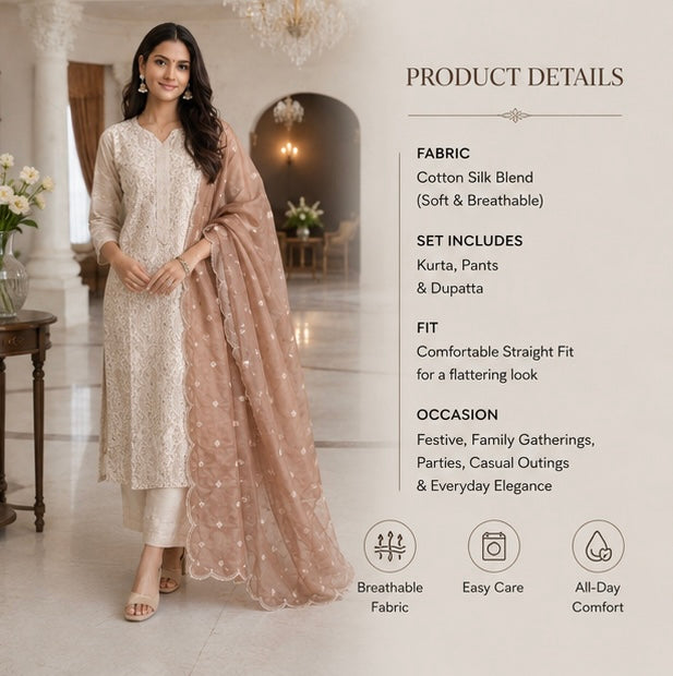 Noor Beige Chikankari Set