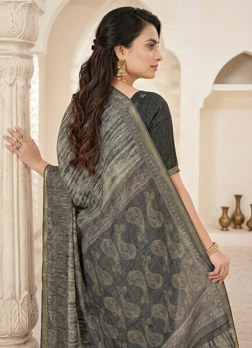 Midnight Ikat Fusion Silk Saree
