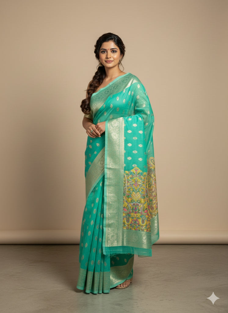 Soft Weaving Silk Saree with Zari Border & Floral Pallu