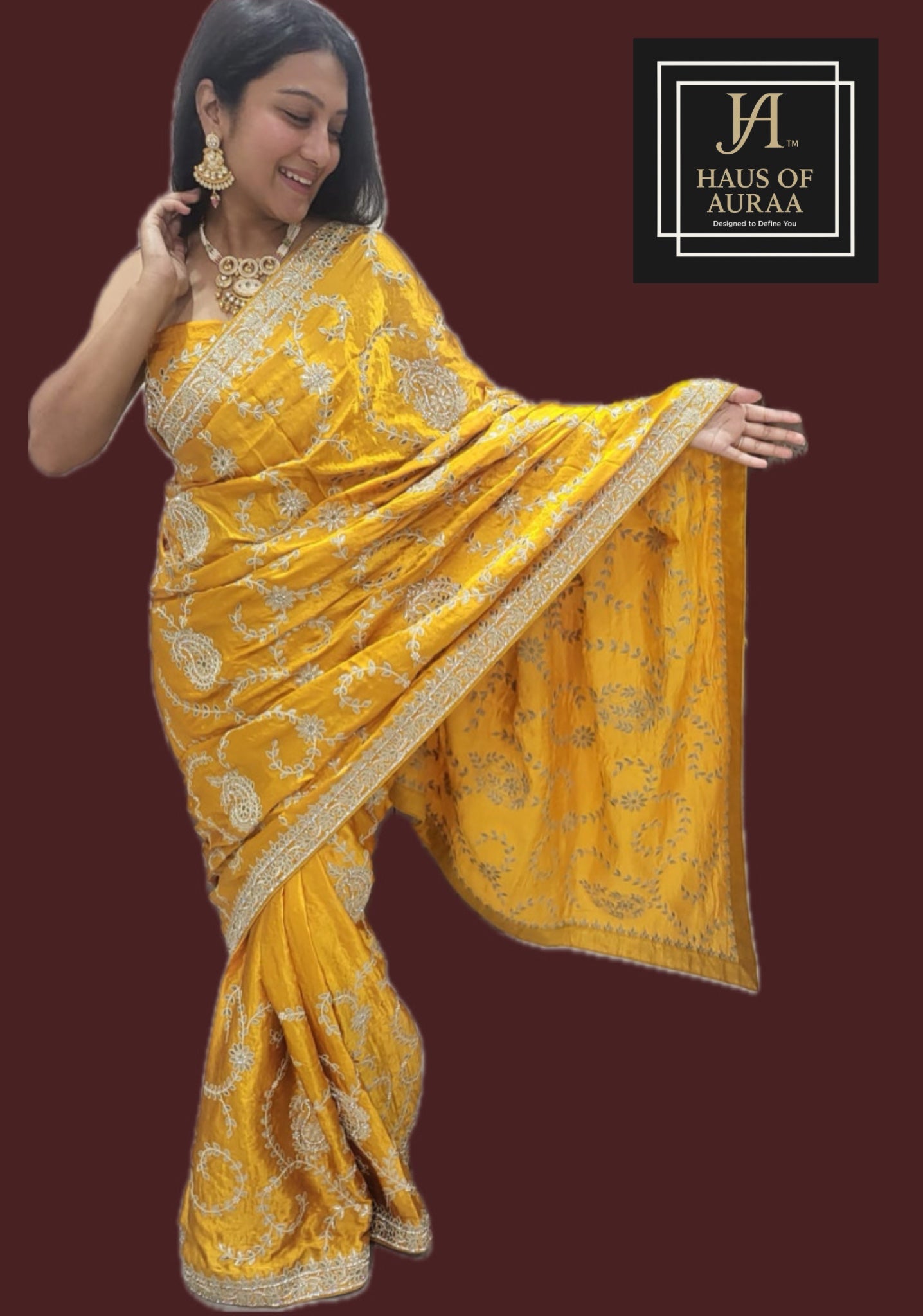 Mustard Yellow Gotta-Patti Saree