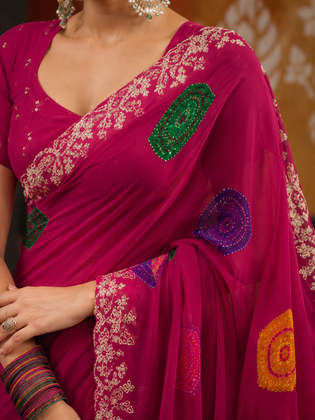 Heritage Bandhani Motif Organza Saree