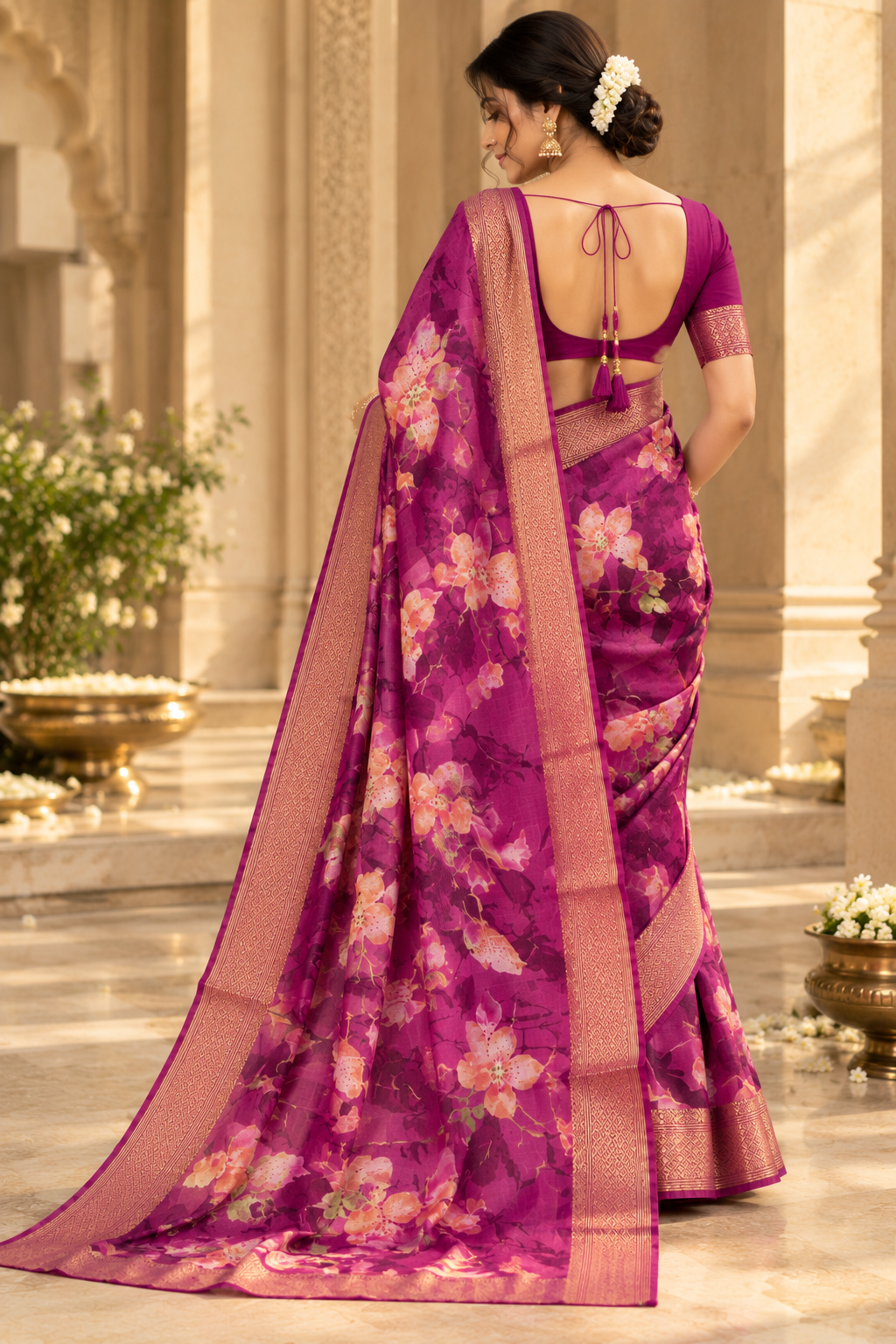 Amethyst Bloom – Floral Border Elegance Saree