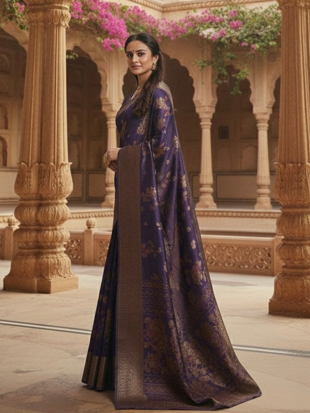 Heritage Floral Printed Silk Saree with Traditional Woven Border