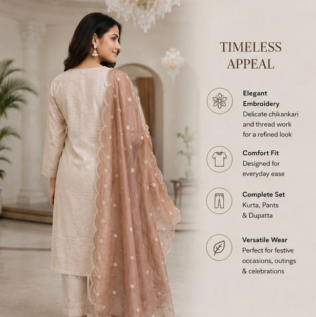 Noor Beige Chikankari Set