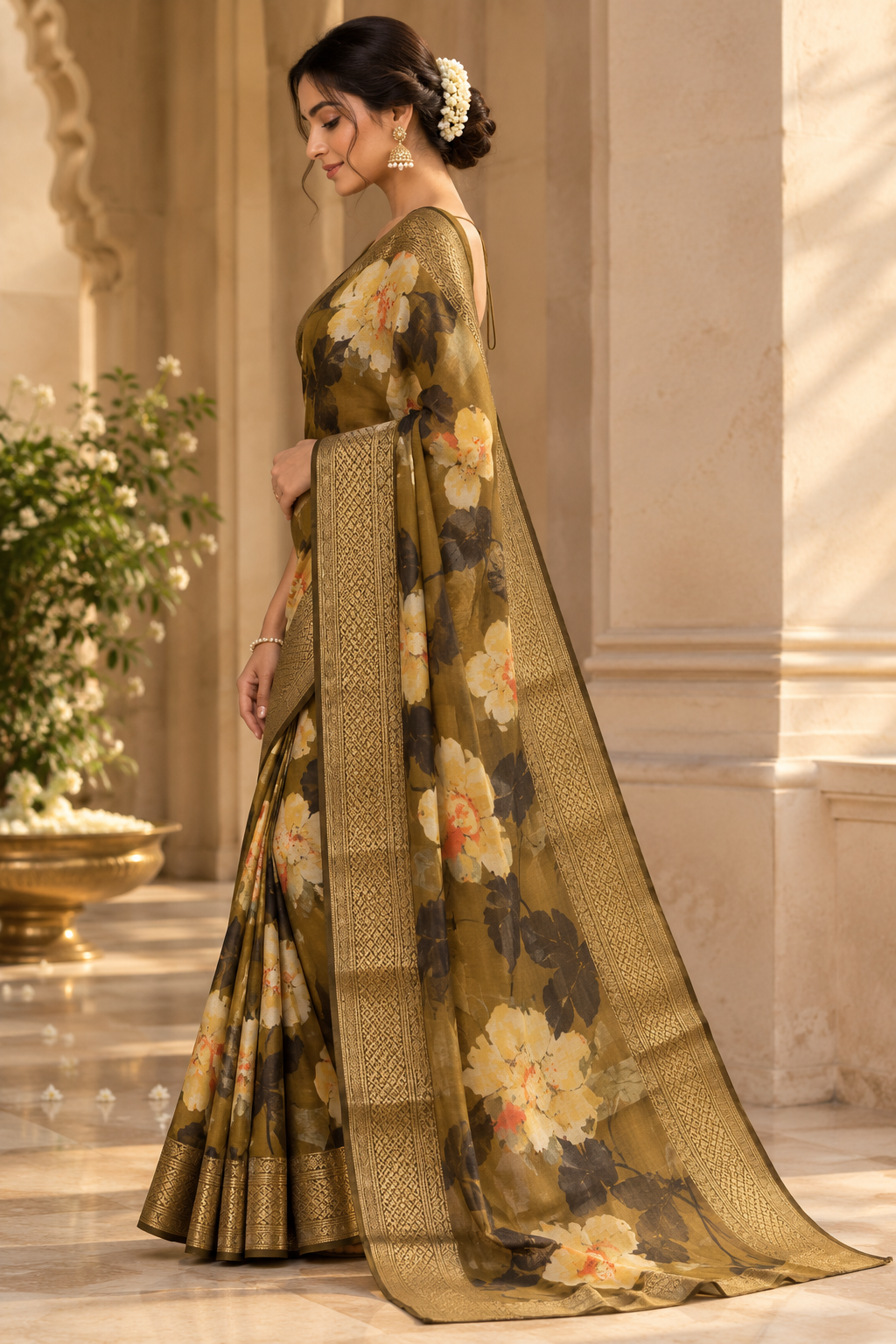 Amethyst Bloom – Floral Border Elegance Saree