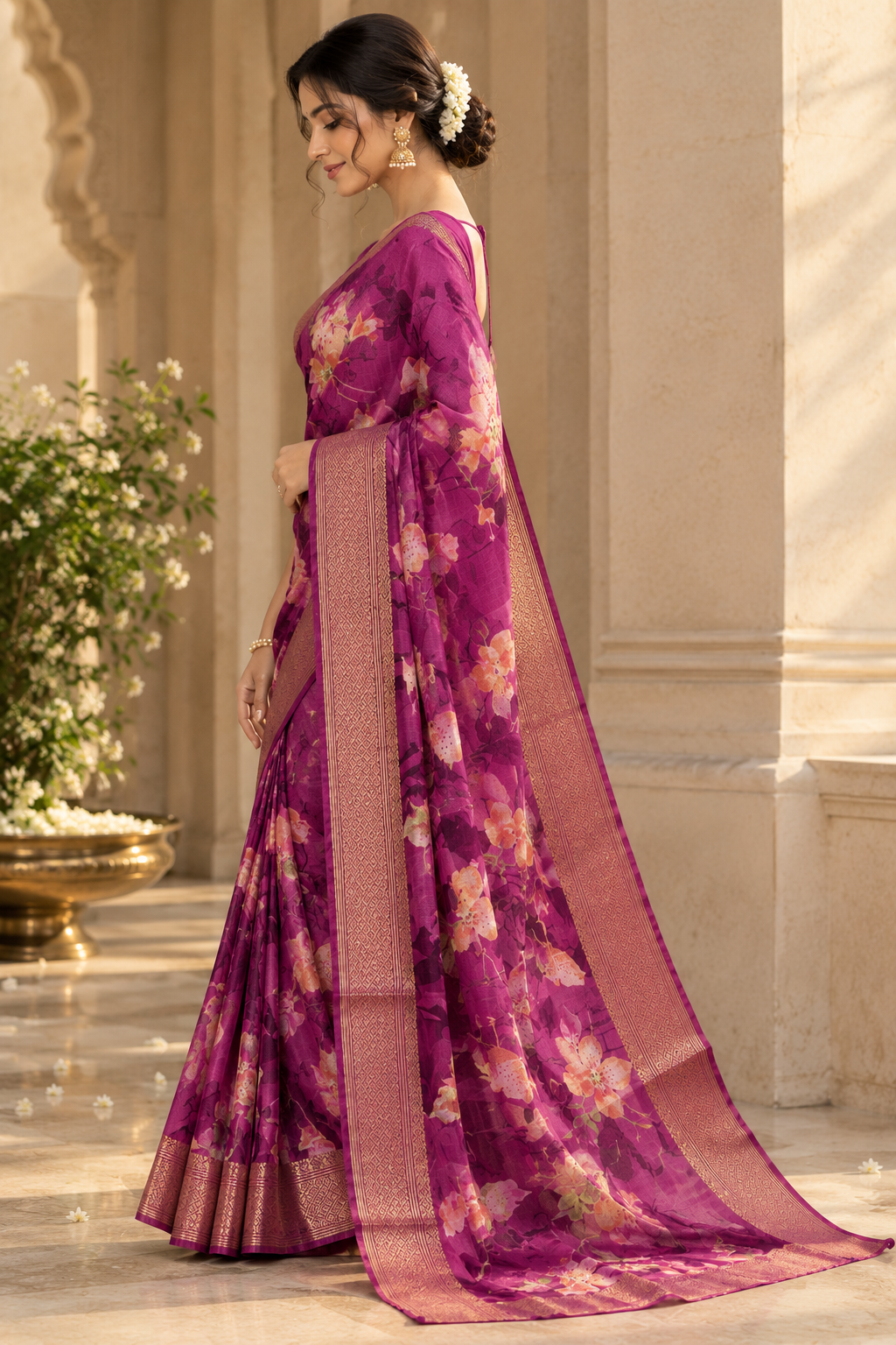 Amethyst Bloom – Floral Border Elegance Saree