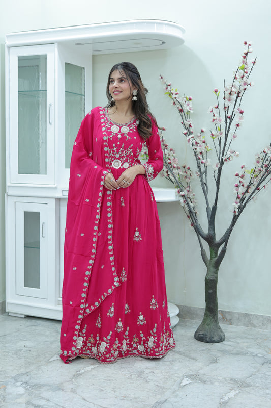 Rose Radiance Embroidered Anarkali Gown