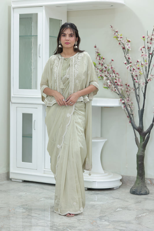 Ivory Grace Silk Saree with Cape Blouse