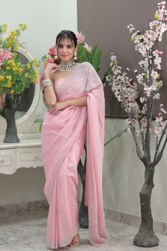 Blush Glimmer Pink Saree with Sequin & Cutdana Detailing