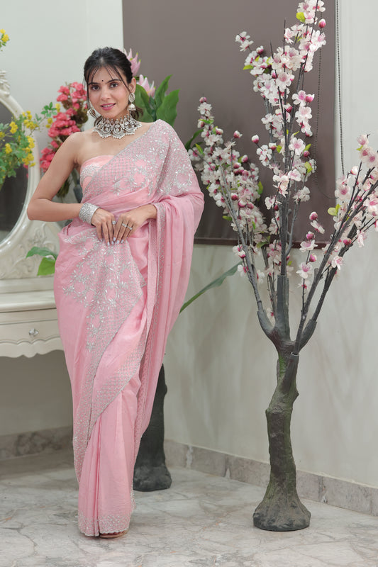 Blush Glimmer Pink Saree with Sequin & Cutdana Detailing
