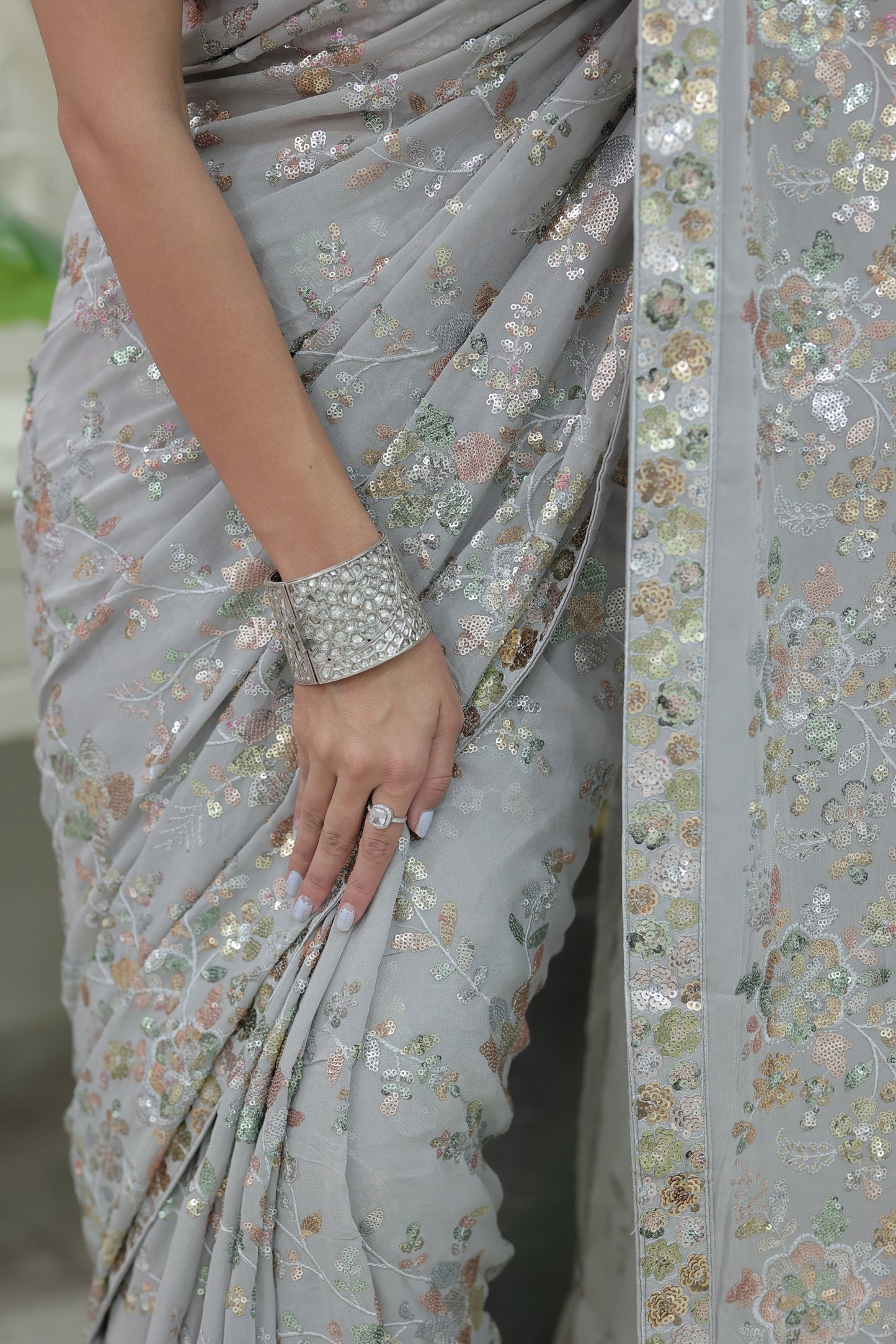 Moonlight Bloom Sequin Embroidered Saree with Sequin Blouse