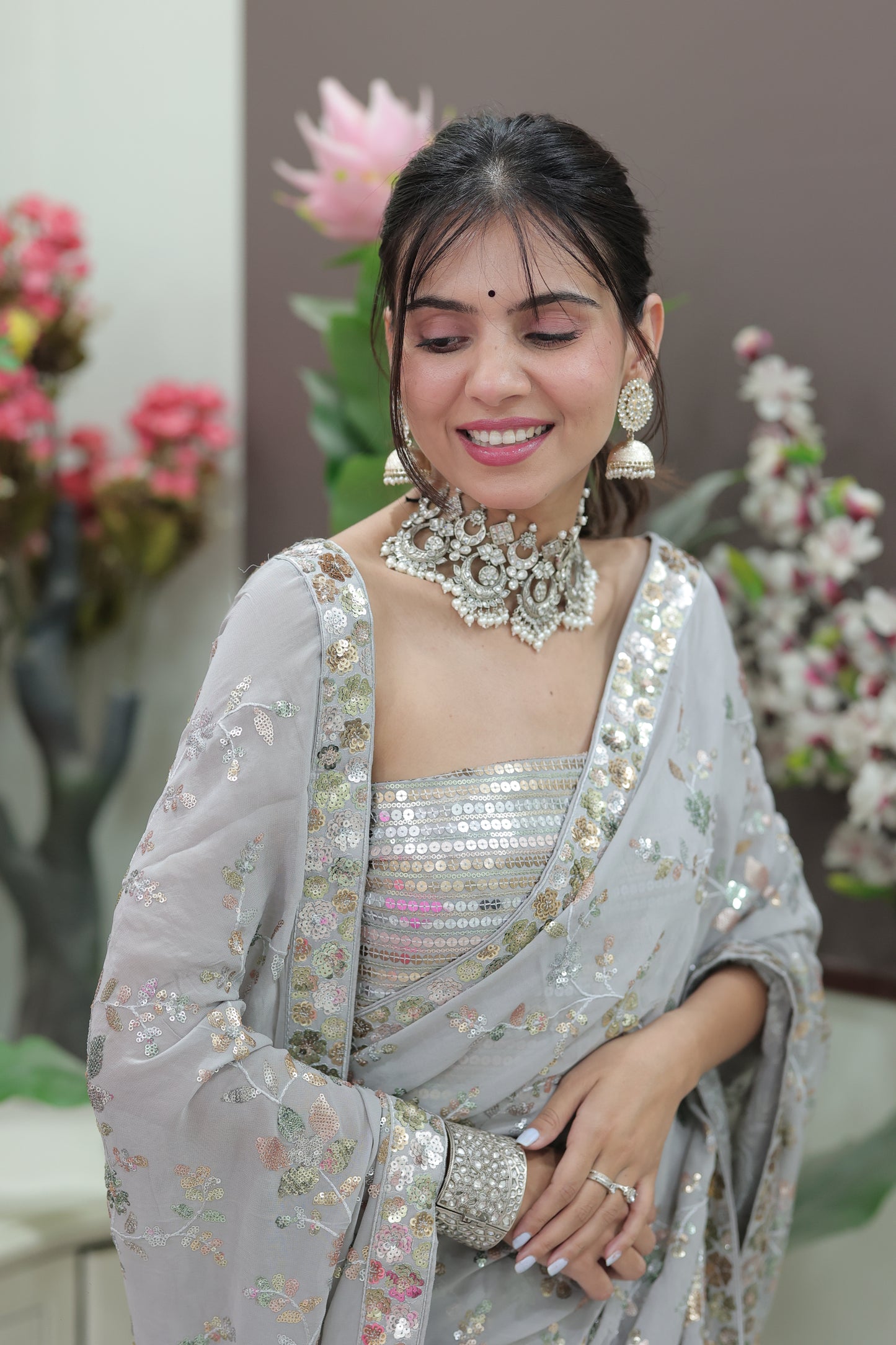 Moonlight Bloom Sequin Embroidered Saree with Sequin Blouse