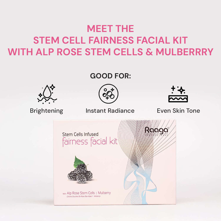 Raaga Stem Cells Infused Fairness 6 Step Facial Kit | Brightening Power of Mulberry and Alp Rose Stem Cells | Reduces Dark Spots | All Skin Types (61 gm)