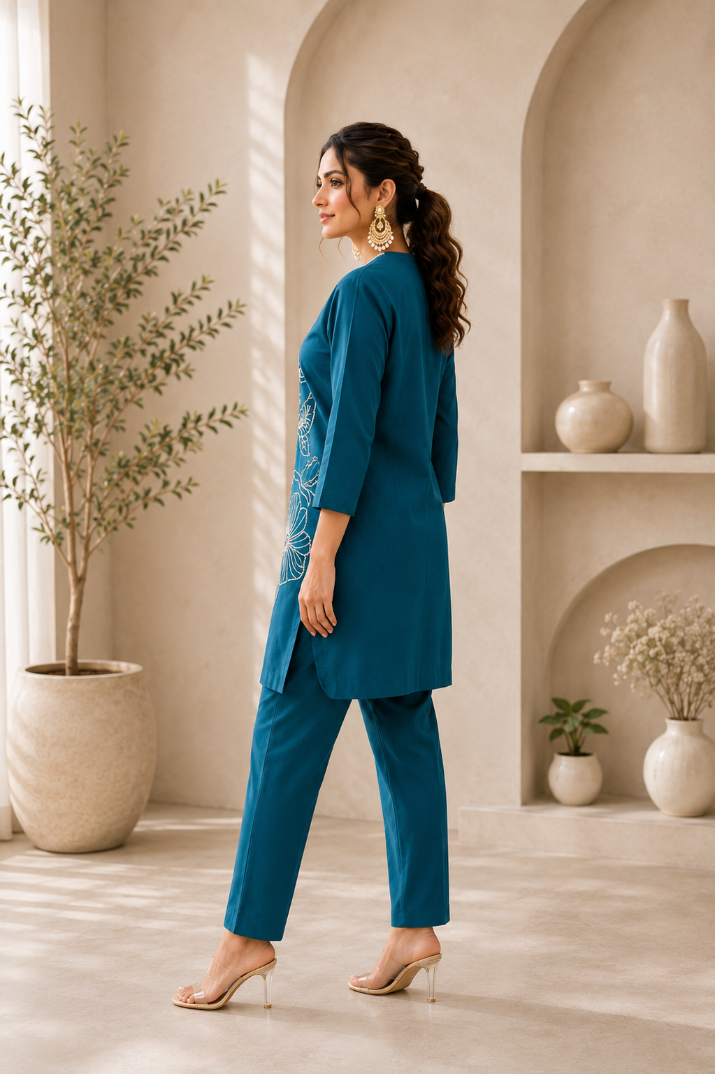 Azure Bloom Embroidered Co-Ord Set