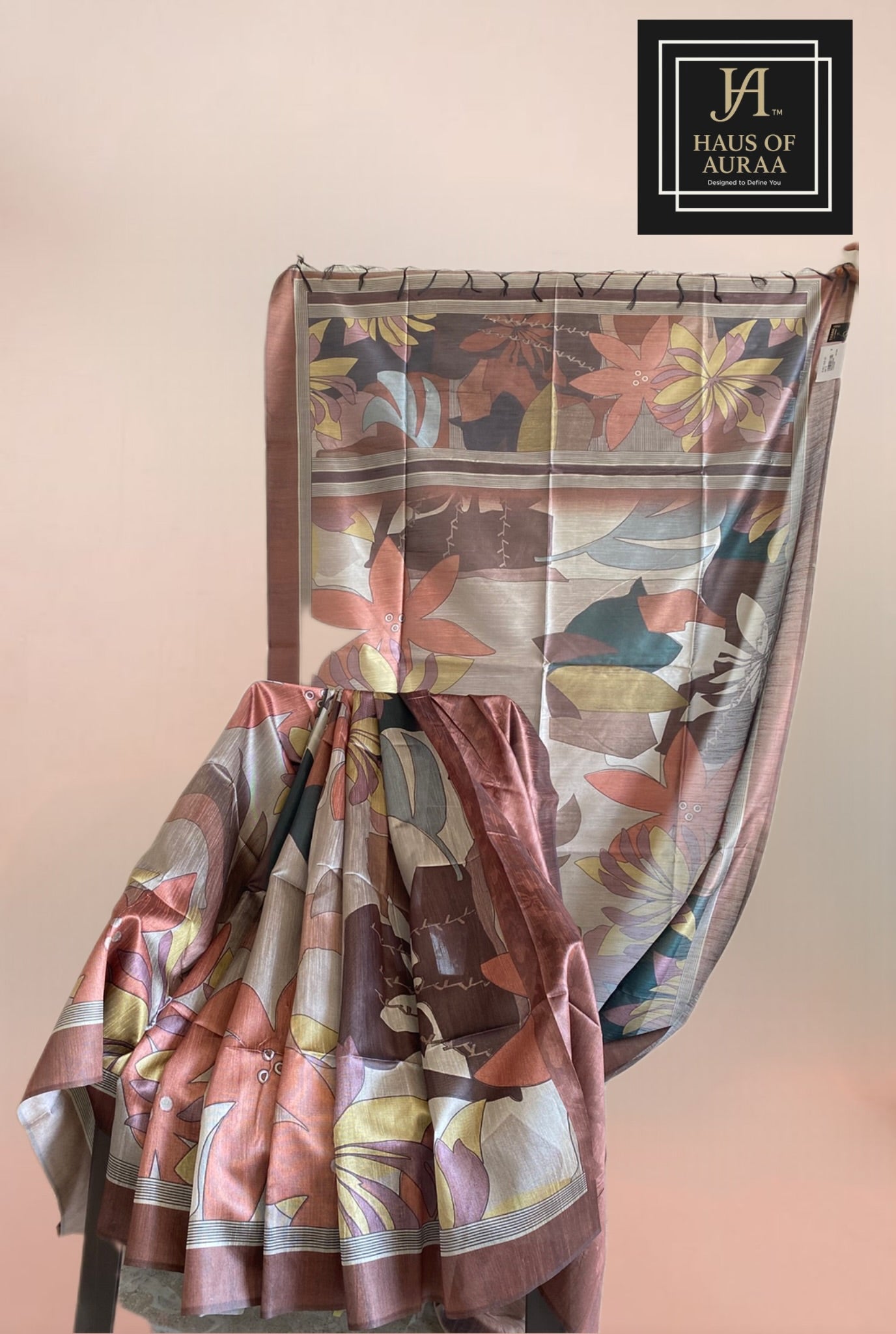 Brown Floral Print Saree