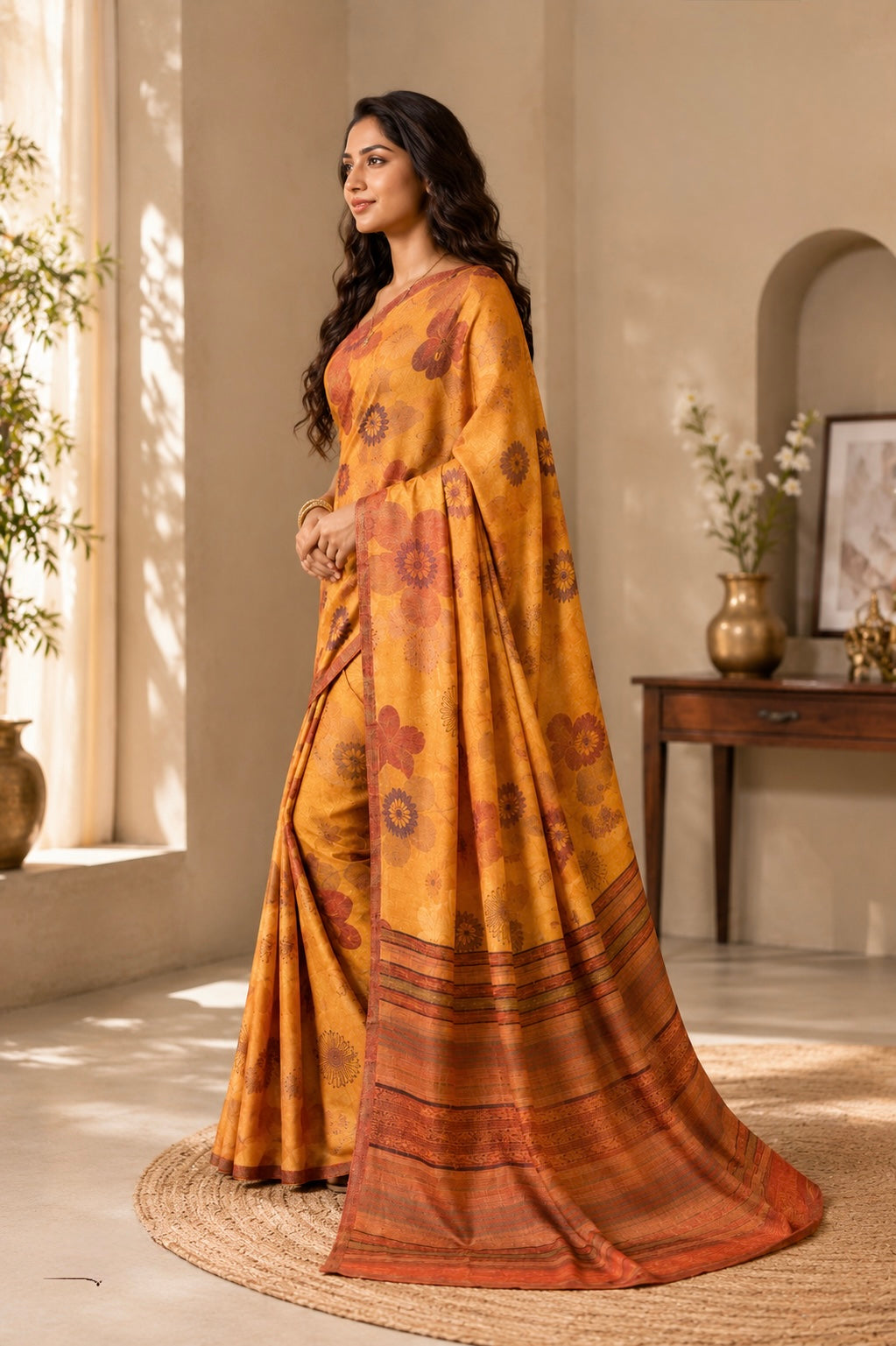 Sunlit Mustard Floral Saree