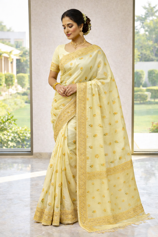 Sunlit Bloom Embroidered Organza Saree