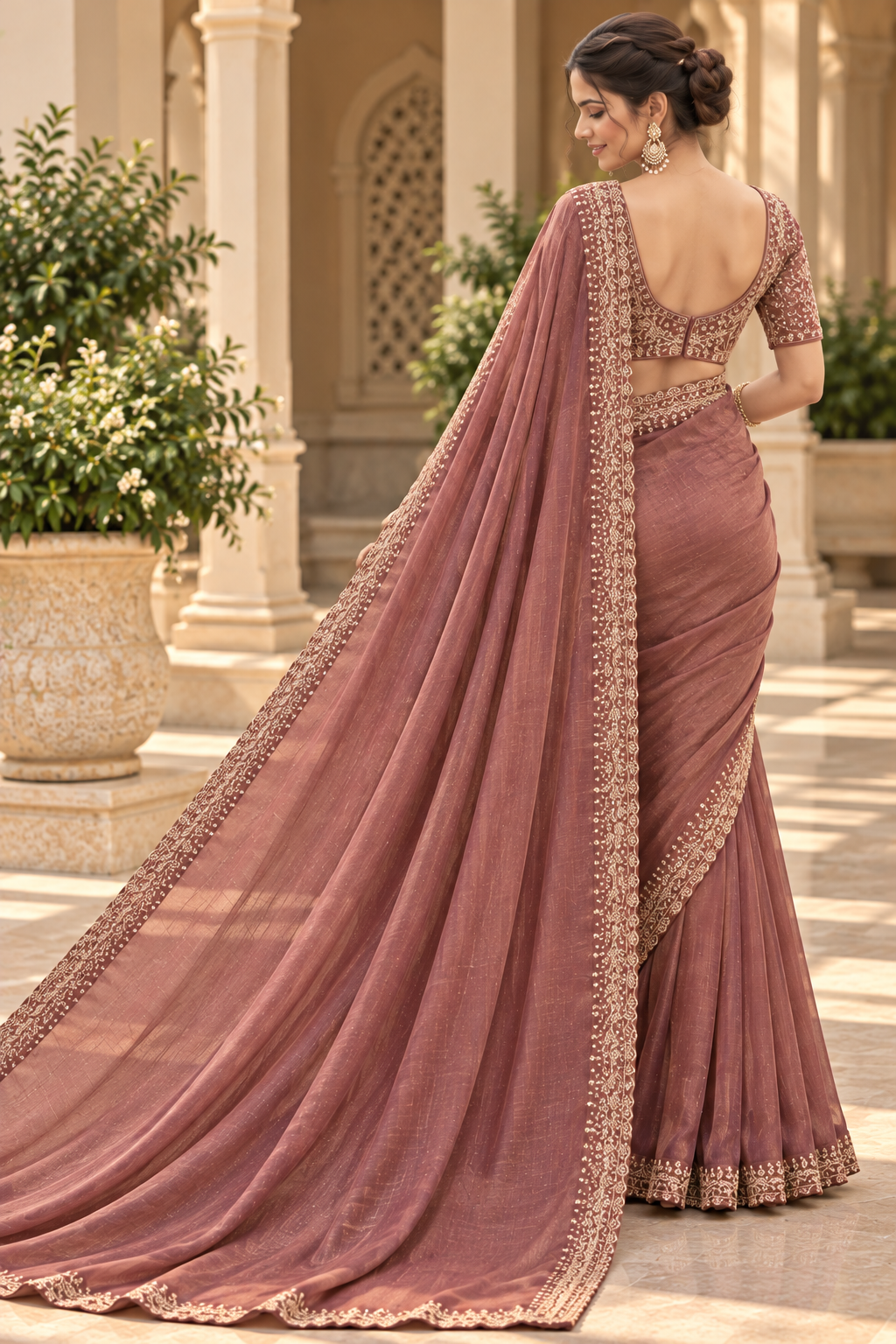 Rosewood Elegance Embellished Saree