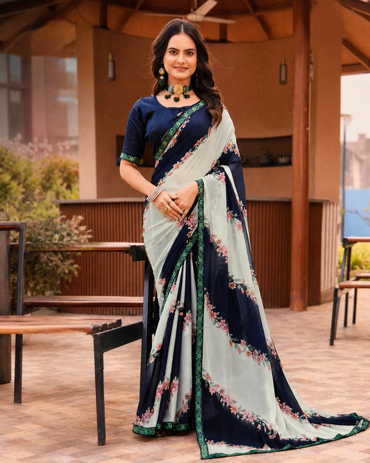 Midnight Bloom Organza Saree
