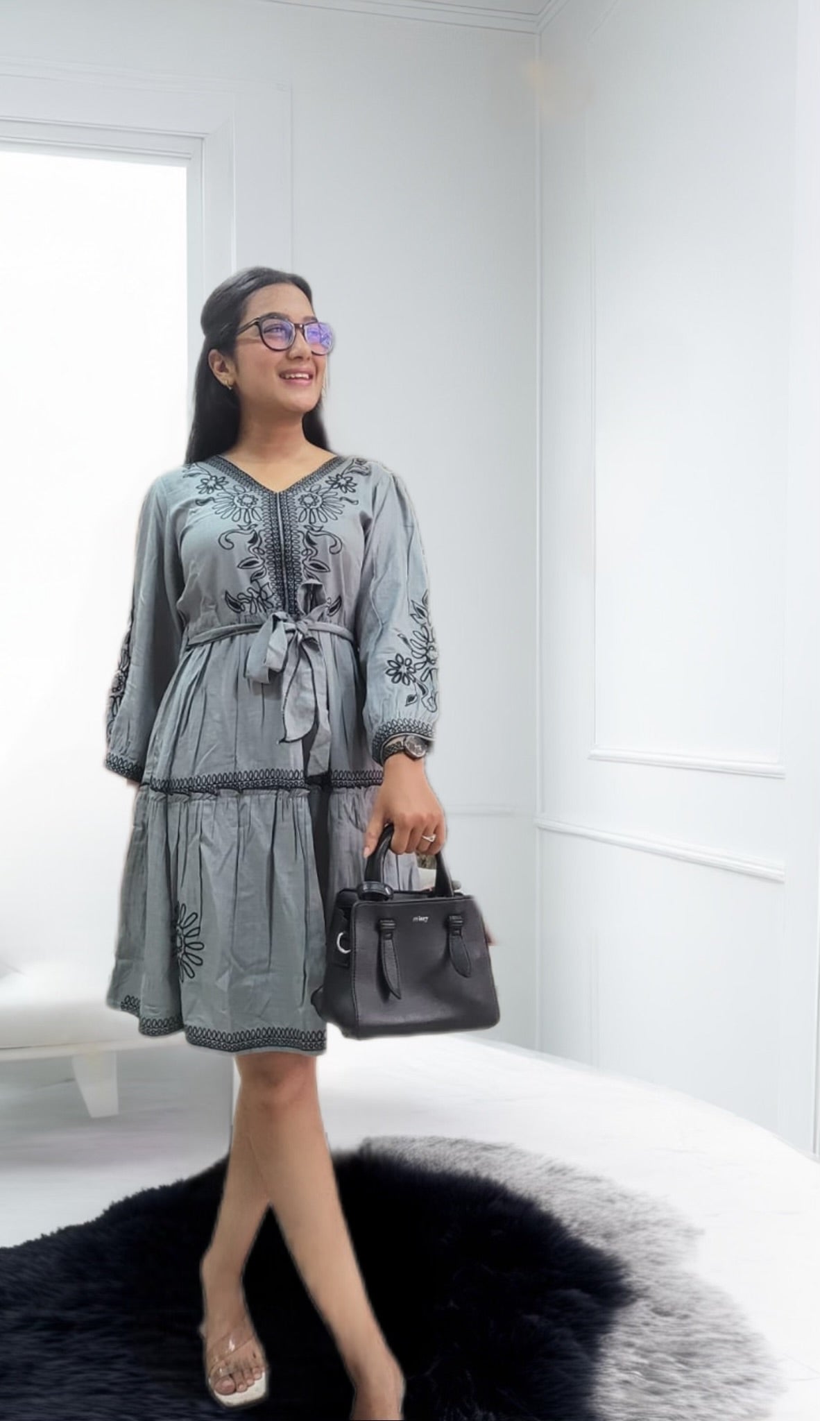 Moonlit Grey Smock Dress