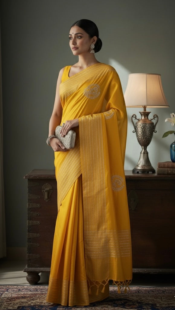 Midnight Blue Striped Silk Saree