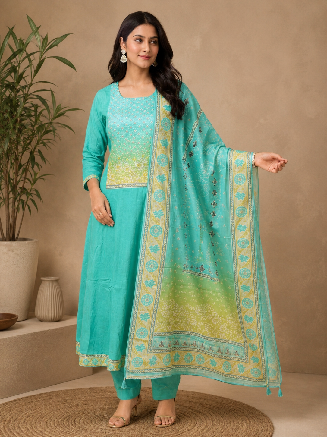 Aqua Grace Anarkali Set