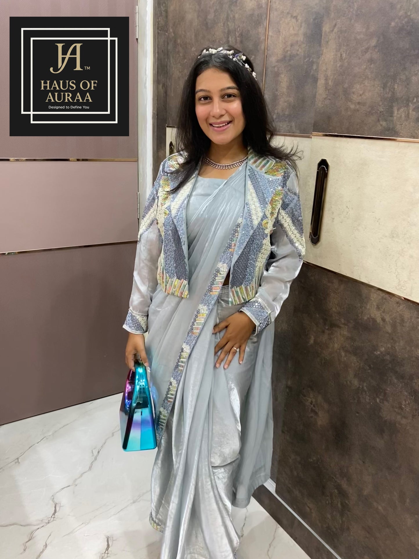 Silver Saree with Jacket