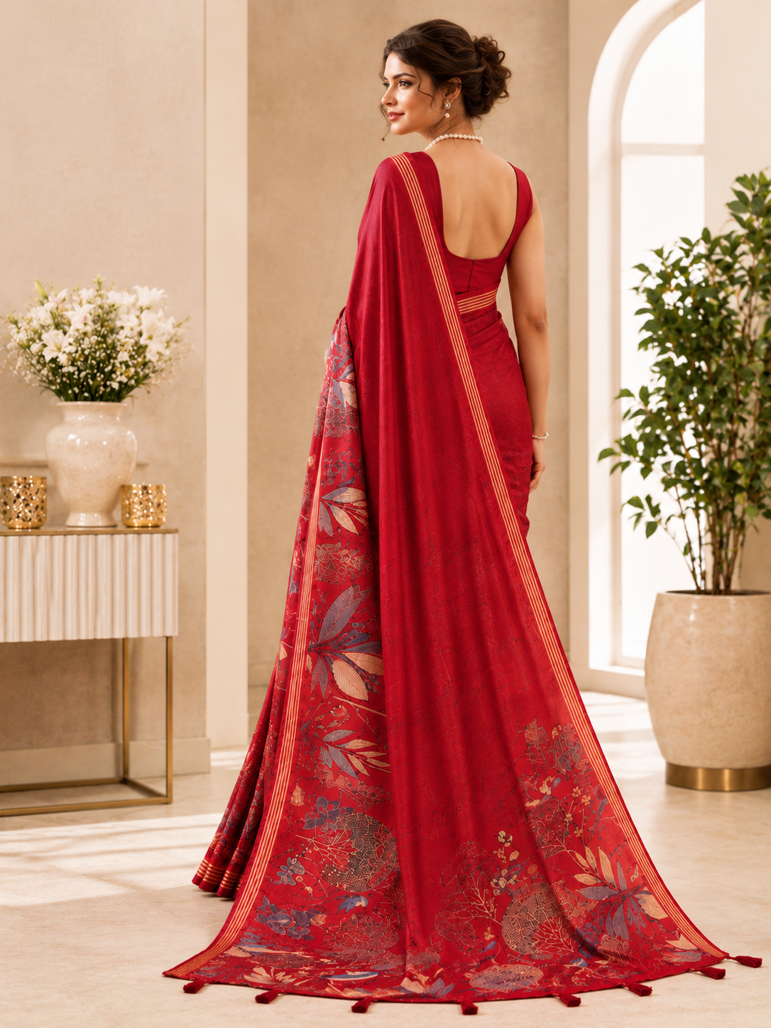 Crimson Botanical Elegance Saree