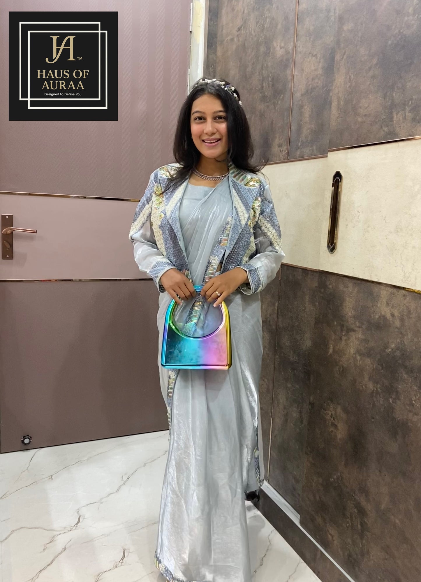 Silver Saree with Jacket