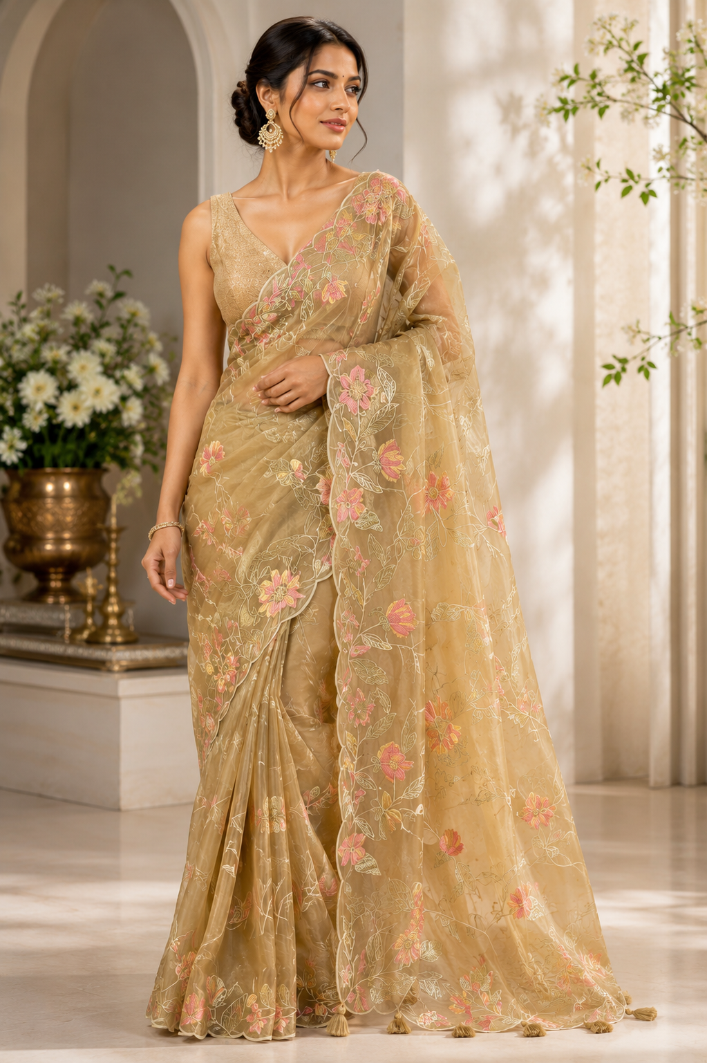Golden Meadow Blossom Saree