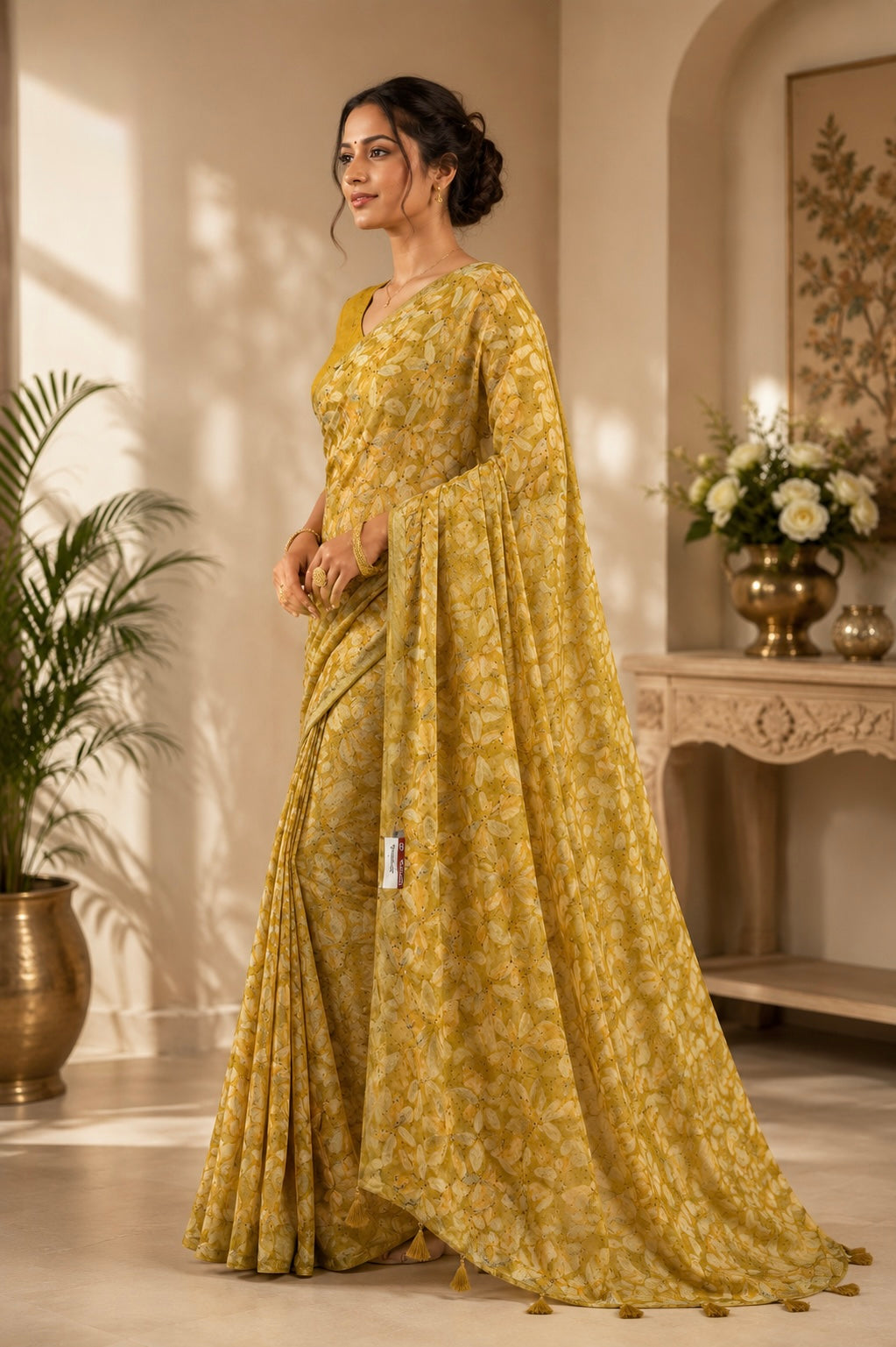 Golden Meadow Printed Saree