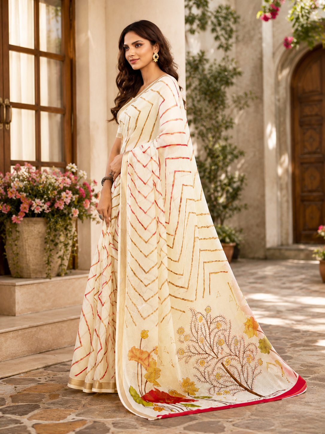 Bloomscape Leheriya Printed Organza Saree