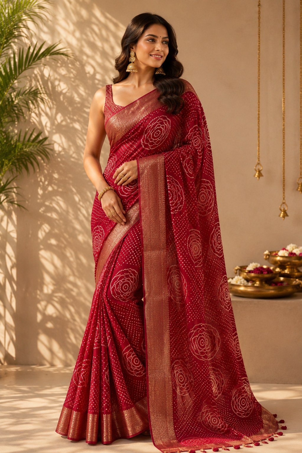 Rosette Bandhani Silk Saree
