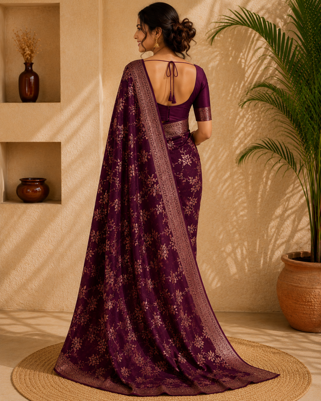 Floral Woven Zari Border Saree