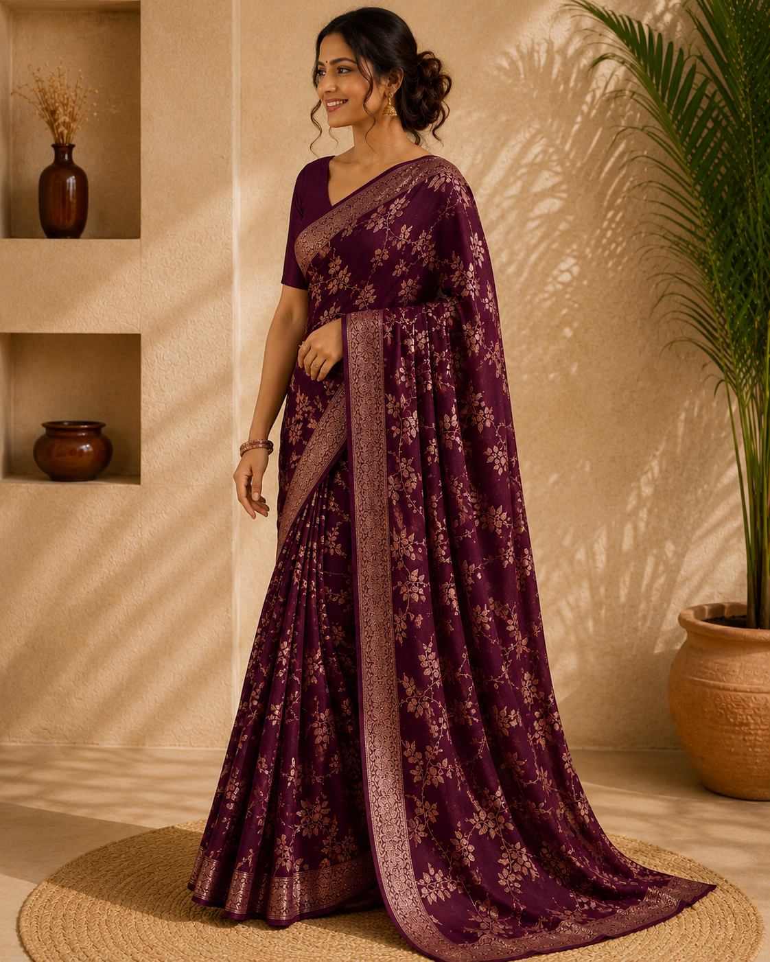 Floral Woven Zari Border Saree