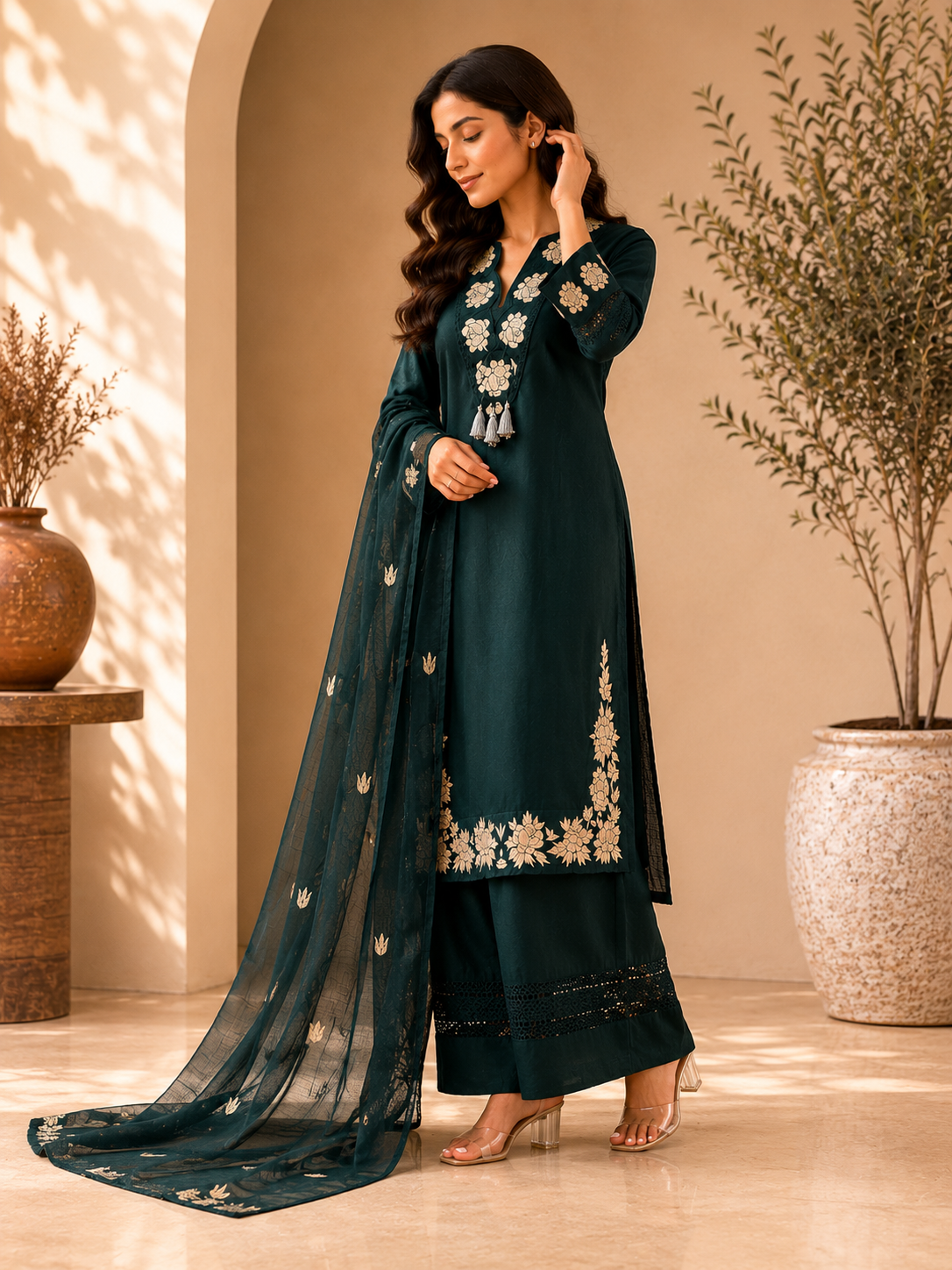 Zehra Embroidered Kurta Palazzo Set