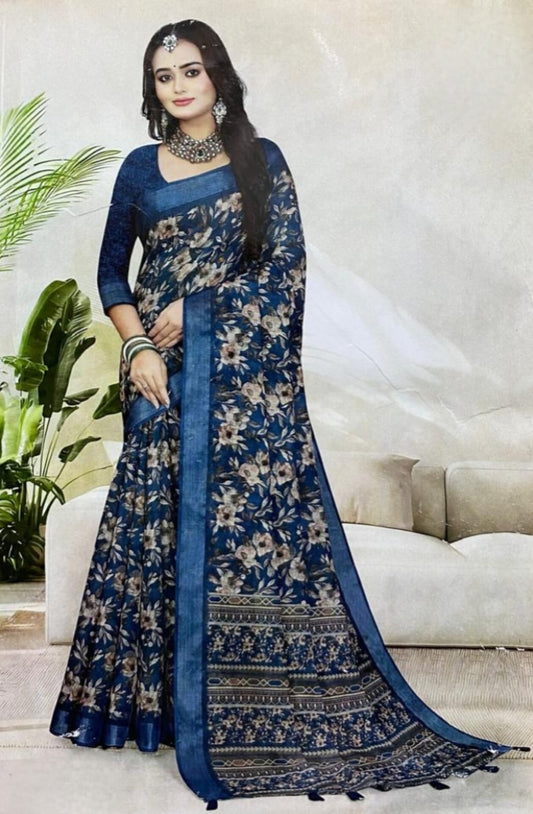 Midnight Bloom Printed Saree – Where Tradition Meets Modern Grace