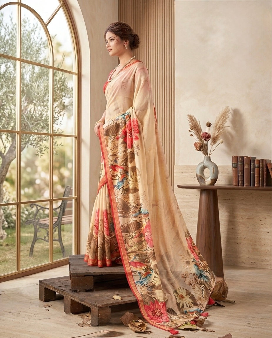Ivory Birdsong Floral Saree
