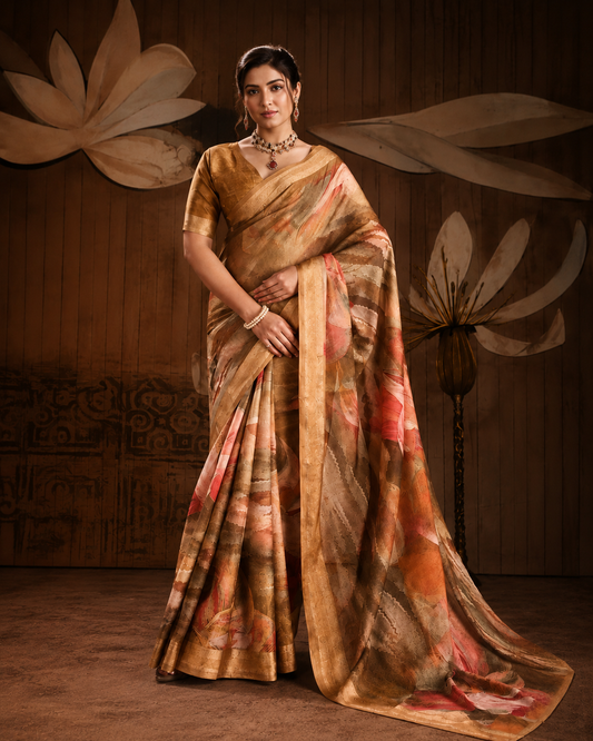 Autumn Muse Printed Satin Saree