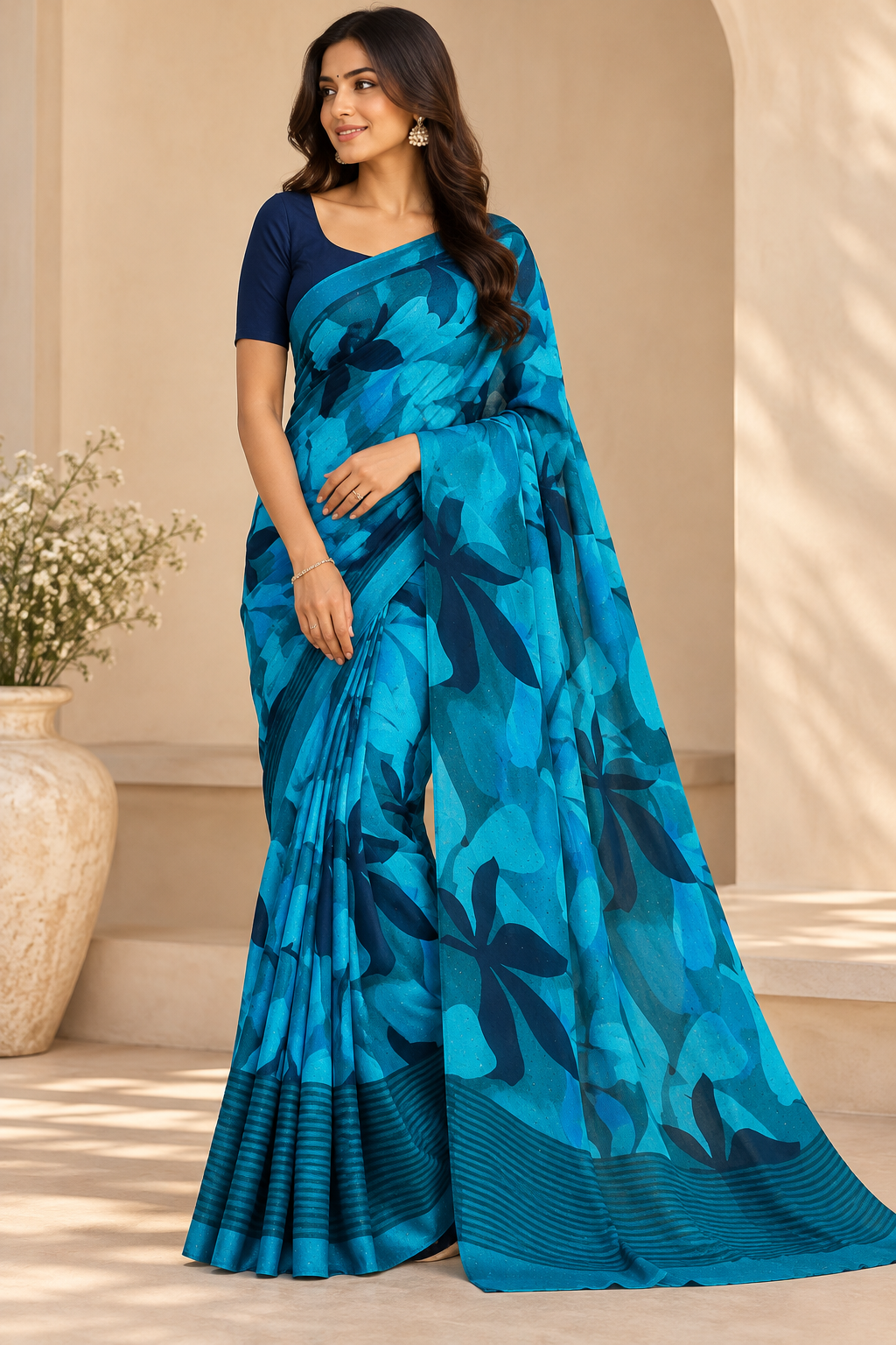 Azure Bloom Printed Saree