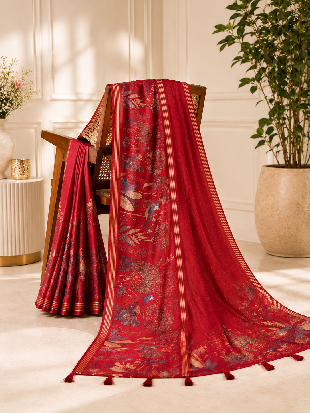 Crimson Botanical Elegance Saree