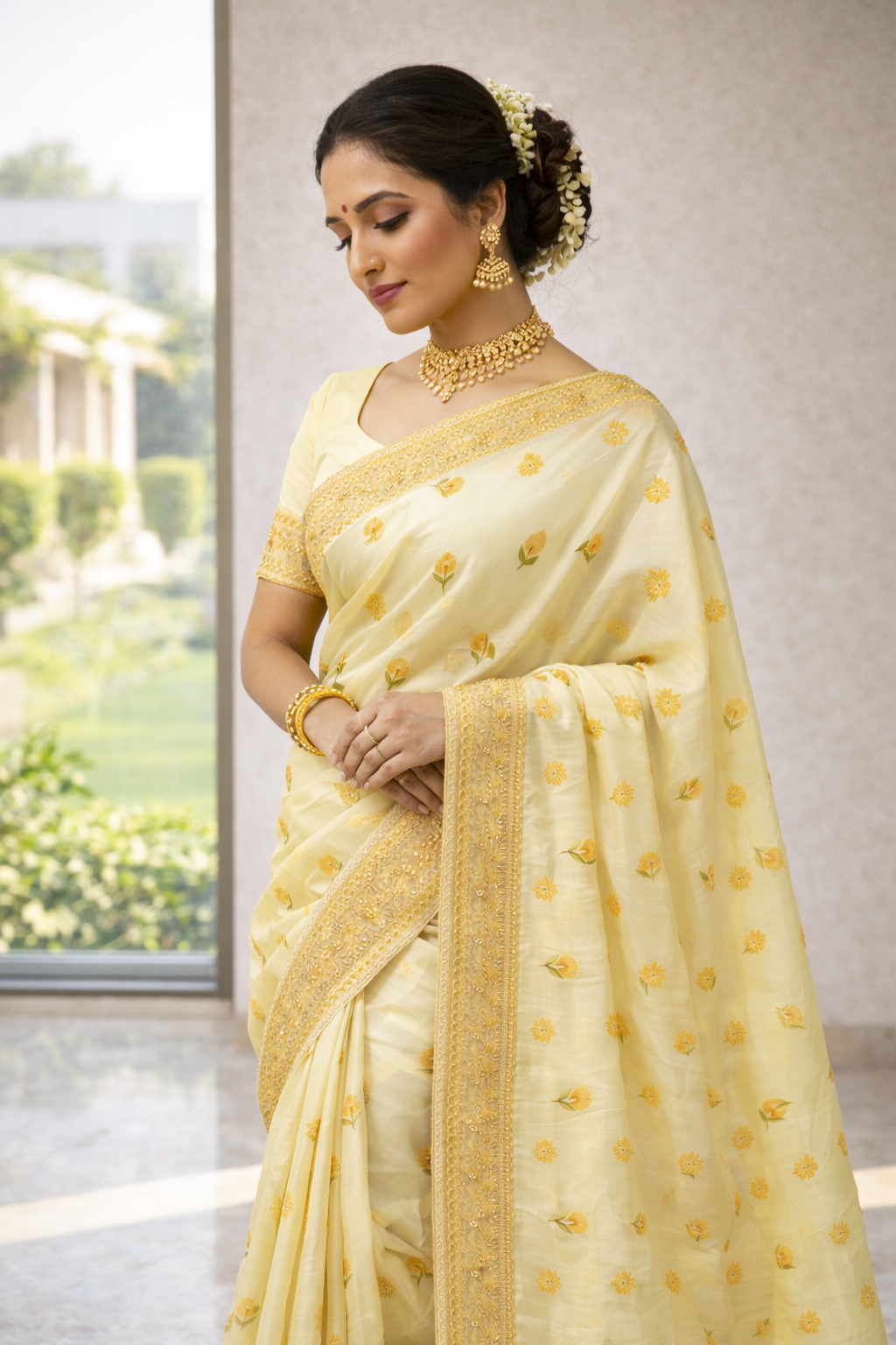 Sunlit Bloom Embroidered Organza Saree