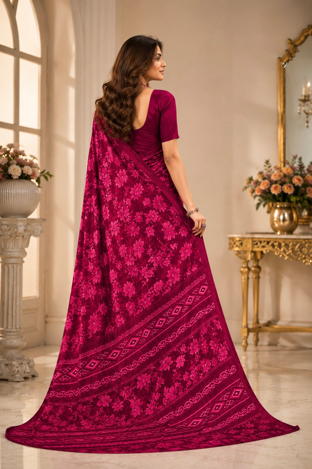 Rosé Twilight Floral Saree