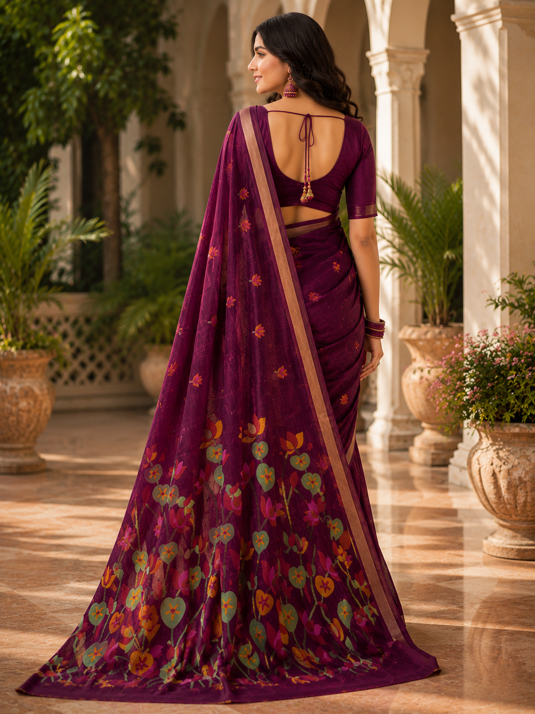 Floral Printed Border Saree