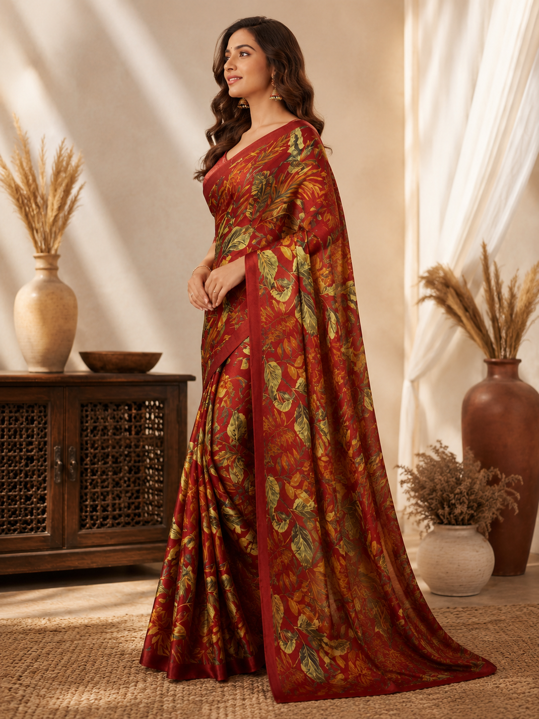 Botanical Printed Organza Saree